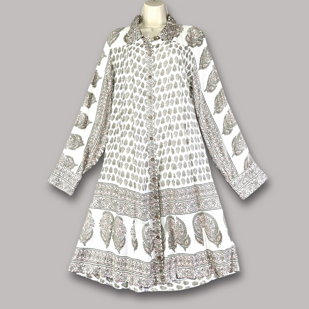 Faherty White Midi Dress with Taupe Paisley Print
